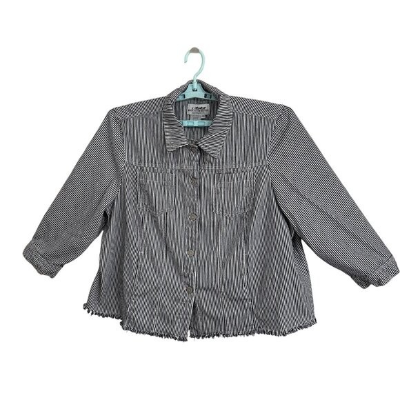 Back In The Saddle Womens Blue/White Striped Button-Up Jacket 2X 100% Cotton - Picture 2 of 7